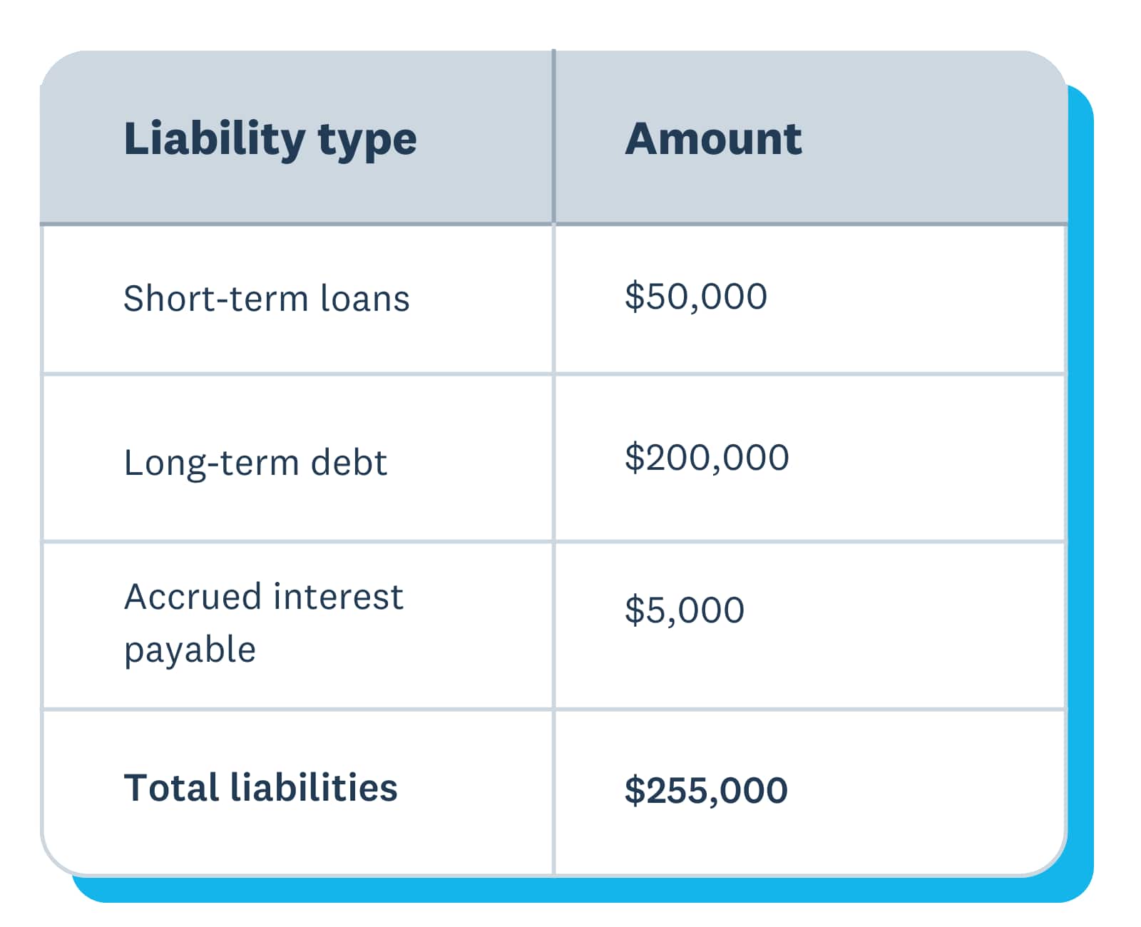 Balance sheet table